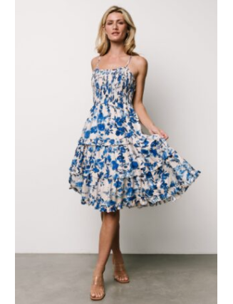 Midi Dress | Ivory + Blue Floral