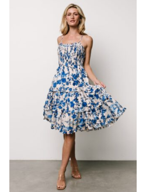 Midi Dress | Ivory + Blue Floral