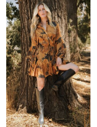 Short Dress | Gold Floral