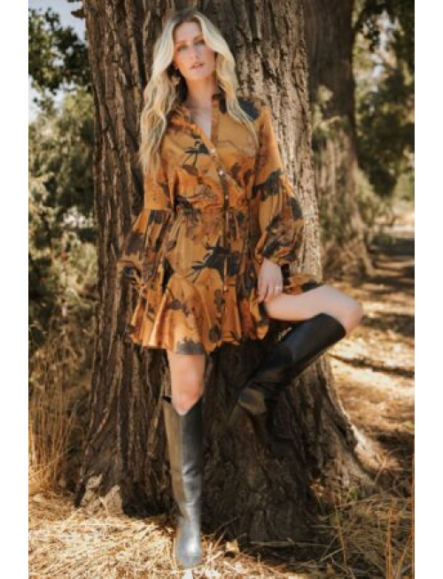Short Dress | Gold Floral
