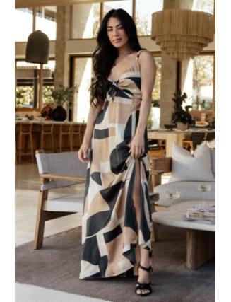 Slip Dress | Midnight + Taupe Print