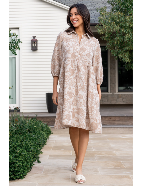 Babydoll Dress | Taupe Print