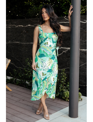 Faux Wrap Dress | Green Multi