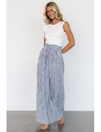 Wide Leg Pants | Navy Stripe