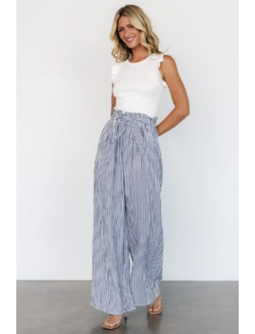 Wide Leg Pants | Navy Stripe