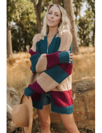 Chunky Knit Cardigan | Deep Topaz Multi