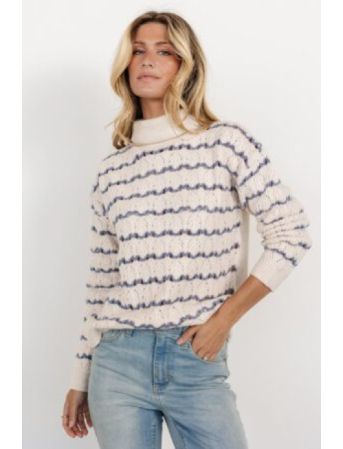 Knit Sweater | Ivory + Blue
