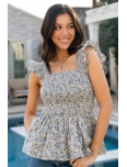 Peplum Top | Blue Multi Floral