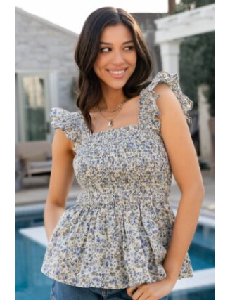 Peplum Top | Blue Multi Floral