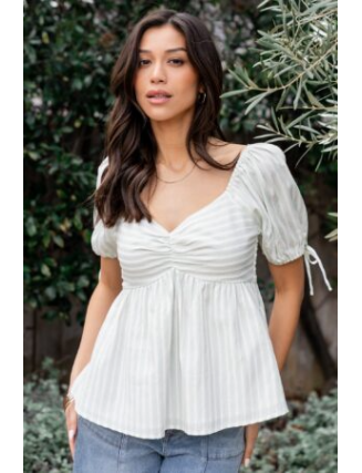 Peplum Top | Green+ White Stripe