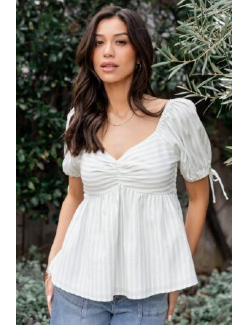 Peplum Top | Green+ White Stripe