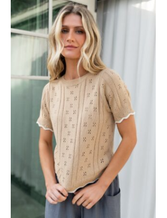 Pointelle Knit Top | Natural + Ivory