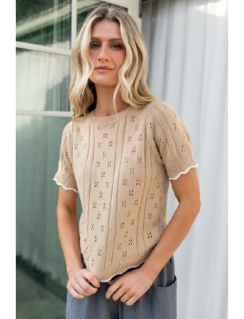 Pointelle Knit Top | Natural + Ivory