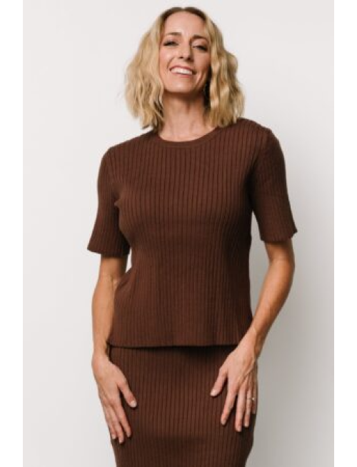 Ribbed Sweater Top | Brown