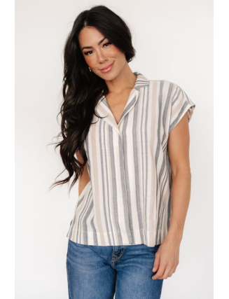 Button Top | Natural Multi Stripe