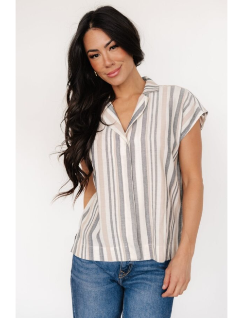Button Top | Natural Multi Stripe