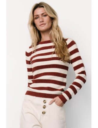 Striped Sweater | Burgundy + Ivory
