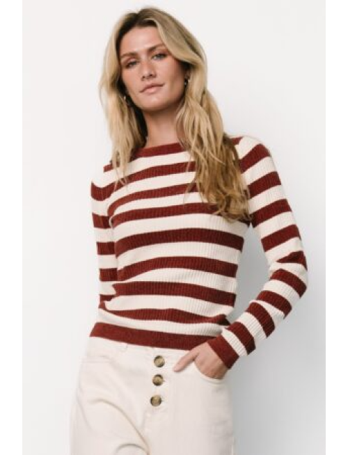 Striped Sweater | Burgundy + Ivory